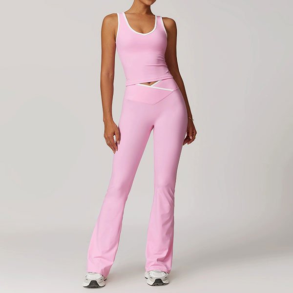 Contrasting Trim Tank Top and Bootcut Pants Set