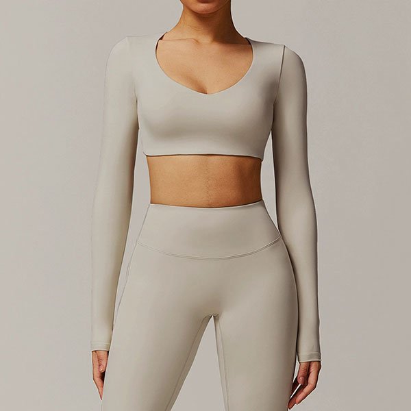 Long Sleeve V-Neck Sports Crop Top-DCX9172