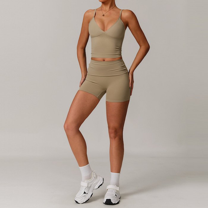 Recycled Polyester and Spandex Crop Top & Shorts Set for Activewear