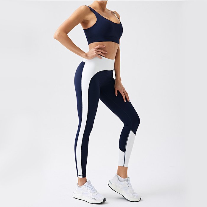 Custom Activewear Set – One-Shoulder Top & Colorblock Leggings (Recycled Nylon)